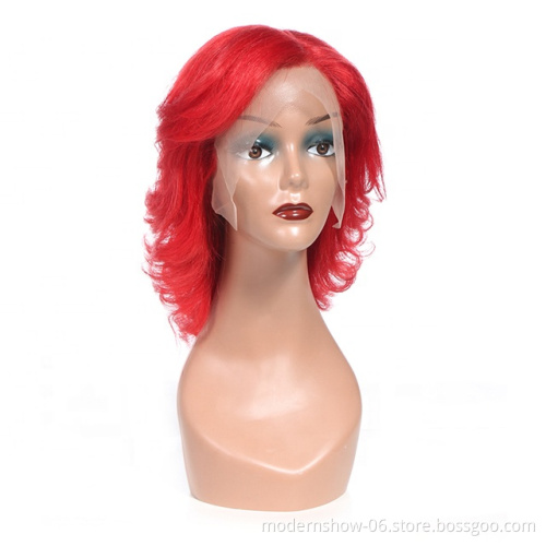 red pixie curl lace frontal wig customized colored hair wig 100% virgin human hair